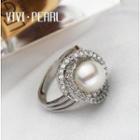 Freshwater Pearl Rhinestone Sterling Silver Ring