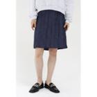 Zip-side Crinkled Midi Skirt Navy Blue - One Size