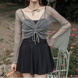 Set: Swim Dress + Flared-sleeve Glitter Cover Up