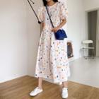 Button-back Multicolor-pattern Long Dress