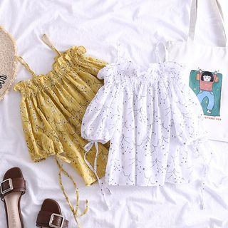 Floral Elbow-sleeve Cold-shoulder Top