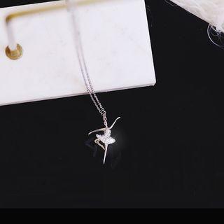 Rhinestone Ballet Dancer Pendant Necklace Silver - One Size