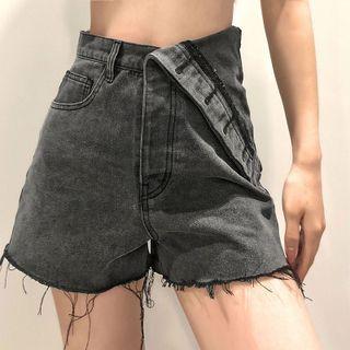 Irregular High-waist Denim Hot Pants