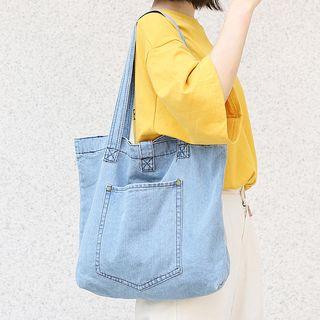 Pocket Detail Denim Tote Bag