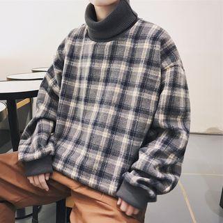 Check Turtleneck Pullover