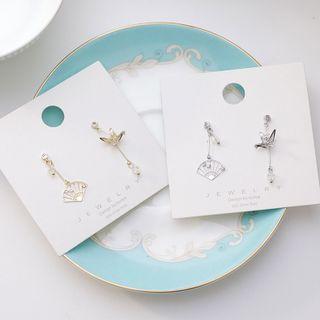 Origami Crane Hand Fan Asymmetrical Alloy Dangle Earring