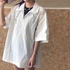 Zip Detail Elbow-sleeve Polo Shirt