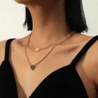 Faux Pearl Heart Pendant Layered Choker Gold - One Size