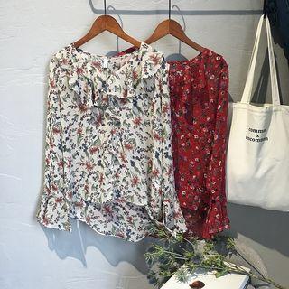 Ruffled Floral Chiffon Blouse