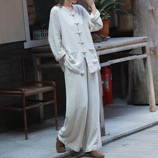 Pocketed Frog-button Shirt / Wide-leg Pants