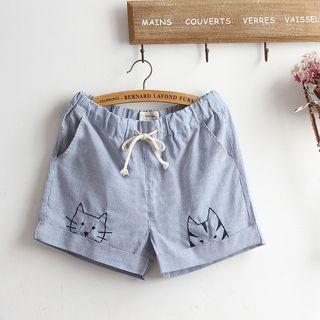 Embroidered Striped Drawstring Shorts