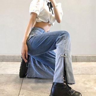High-waist Gradient Straight-leg Jeans