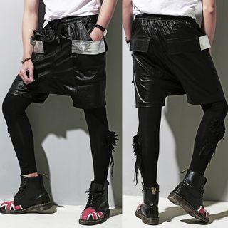 Mock Two-piece Faux Leather Shorts