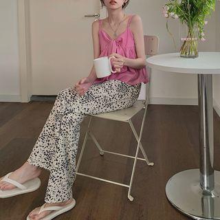 Tie-front Flowy Camisole Top / Floral Wide Leg Pants