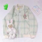 Embroidered Plaid Zip Jacket Green - One Size