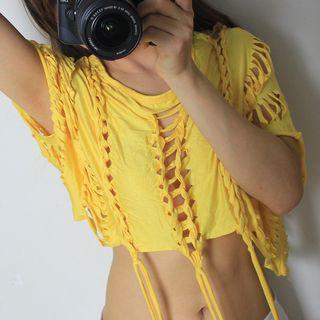 Perforated Cropped Short Sleeve T-shirt