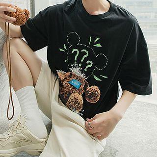 Bear Print Elbow-sleeve T-shirt / Bear Crossbody Bag / Set