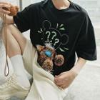 Bear Print Elbow-sleeve T-shirt / Bear Crossbody Bag / Set