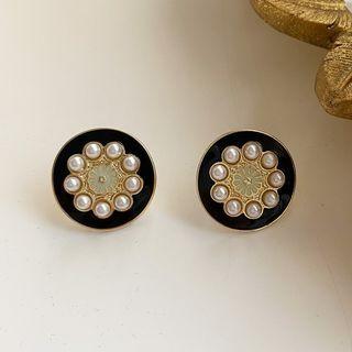 Faux Pearl Earring 1 Pair - Silver Needle - Black - One Size
