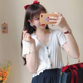 Short-sleeve Flower Cardigan Milky White - One Size