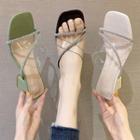 Pvc Panel Rhinestone Chunky-heel Slide Sandals