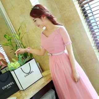 Short-sleeve Sheer Cocktail Dress