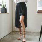 Tie-waist Side-slit Midi Skirt