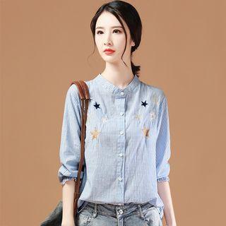 Long-sleeve Embroidered Star Striped Shirt