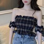 Plaid Off-shoulder Cropped Top As Shown In Figure - One Size