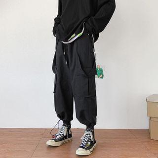Drawstring Waist Plain Cargo Pants