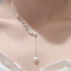 Faux Pearl Asymmetric Necklace 1pc - Silver - One Size