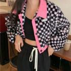 Checkered Fluffy Shirt Jacket Check - Pink & Black - One Size
