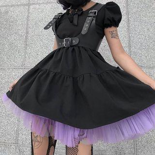 Short Sleeve Ruffled-trim A-line Dress