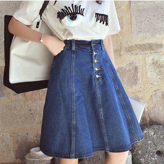 Button Denim A-line Skirt