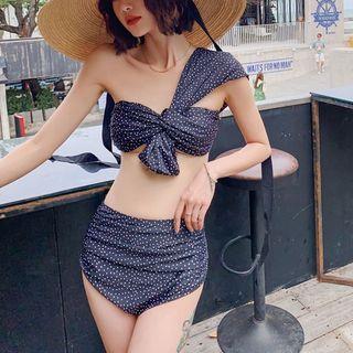 Set: Dotted One Shoulder Swim Top + Bottom