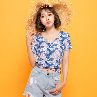 Wrapped Tie-back Print Top