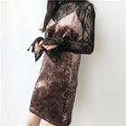 Set: Long-sleeve Lace Top + Strappy Velvet Dress