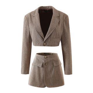 Plaid Cropped Blazer / High-waist Mini Skirt