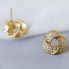 925 Sterling Silver Rhinestone Knot Stud Earring 1 Pair - As Shown In Figure - One Size