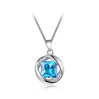 925 Sterling Silver March Birthday Stone Pendant With Blue Cubic Zircon And Necklace