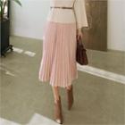 Accordion-pleat Faux-suede Long Skirt