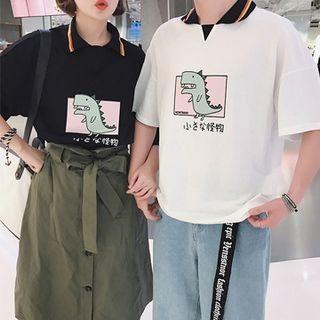 Couple Matching Monster Print Elbow-sleeve T-shirt
