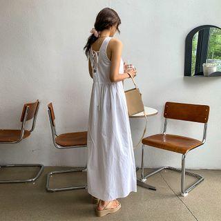 Sleeveless Tie-back Shirred Maxi Dress