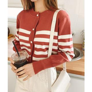 Balloon-sleeve Stripe Cardigan