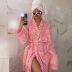 Logo-l Me Zebra-pattern Fleece Gown With Sash Pink - One Size