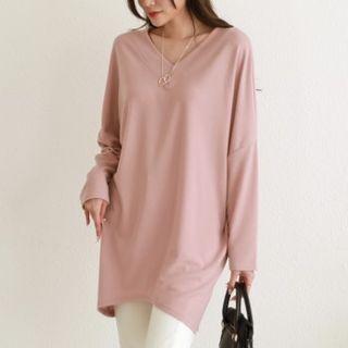 Dolman-sleeve V-neck Longline T-shirt