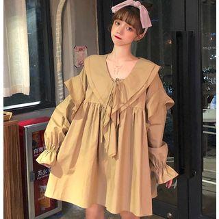 Flounced Long-sleeve A-line Dress