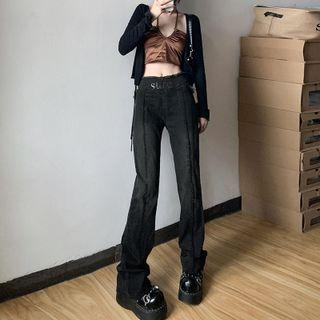 Lettering Straight-leg Washed Jeans