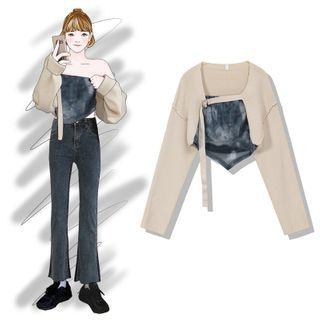 Asymmetric Tie-dyed Bandeau / Buckled Cardigan