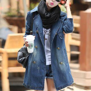 Double-breasted Distressed Denim Jacket